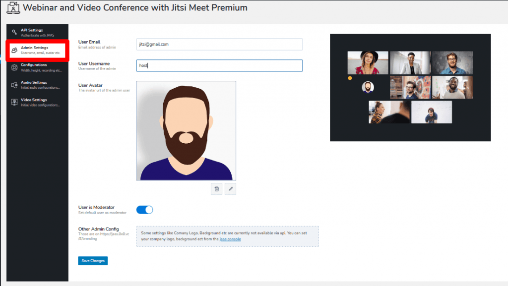 admin settings jitsi meet