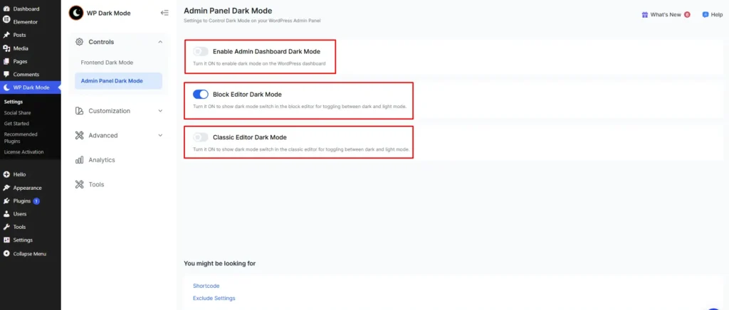 Enable admin dashboard dark mode