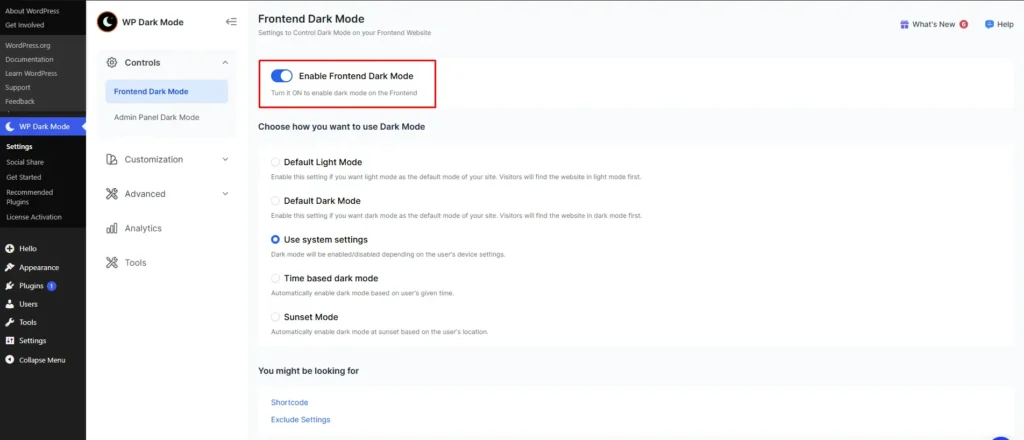Enable frontend dark mode