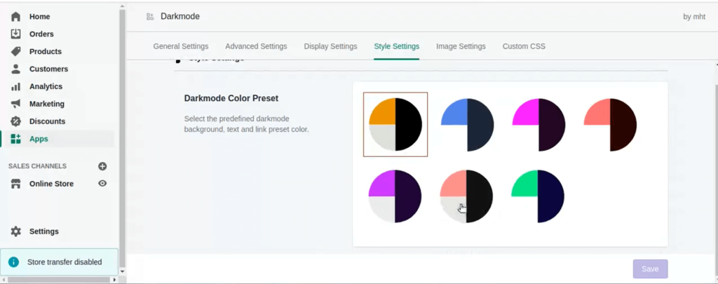 color preset Shopify Dark Mode