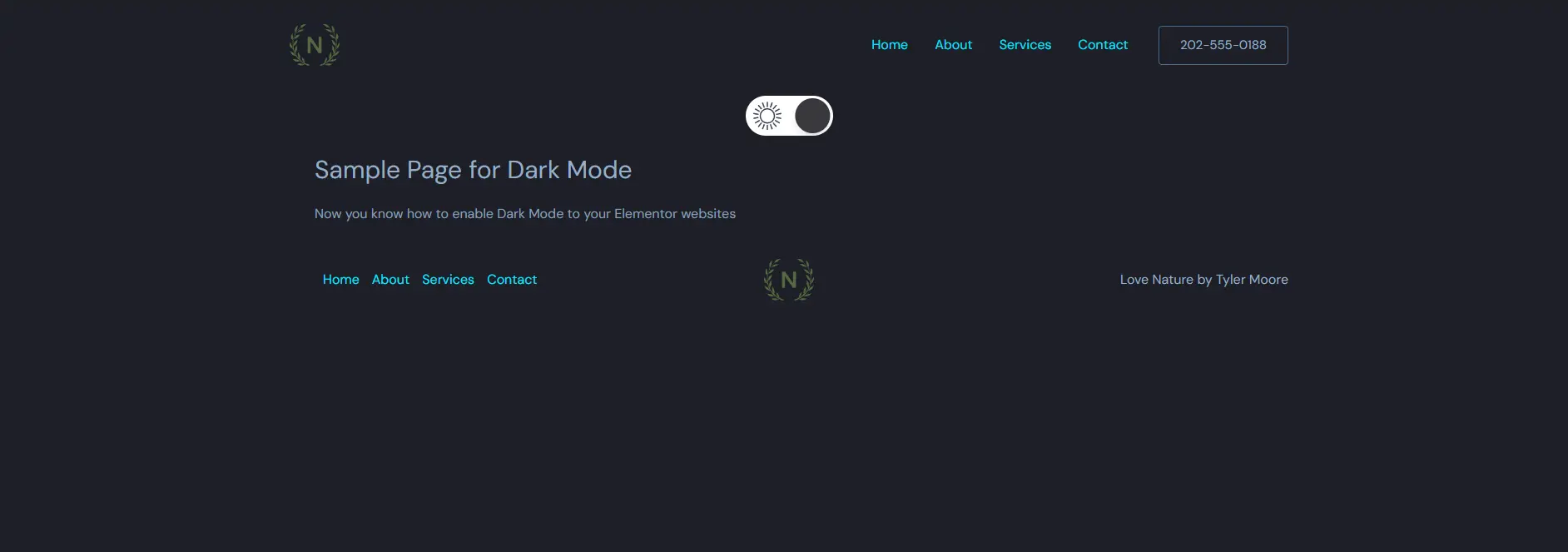 Final result after applying dark mode on elementor website