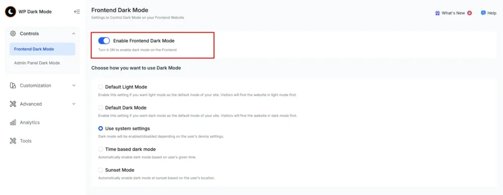 Enable frontend dark mode