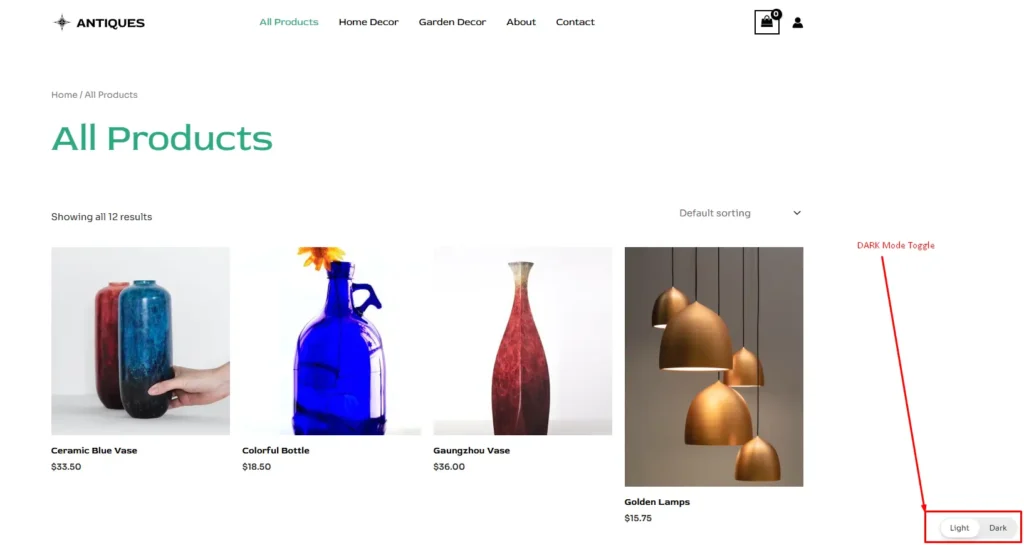 Final result after enabling dark mode for woocommerce site
