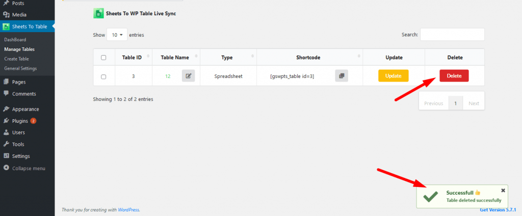 Delete Google Sheets to WordPress Table Sync