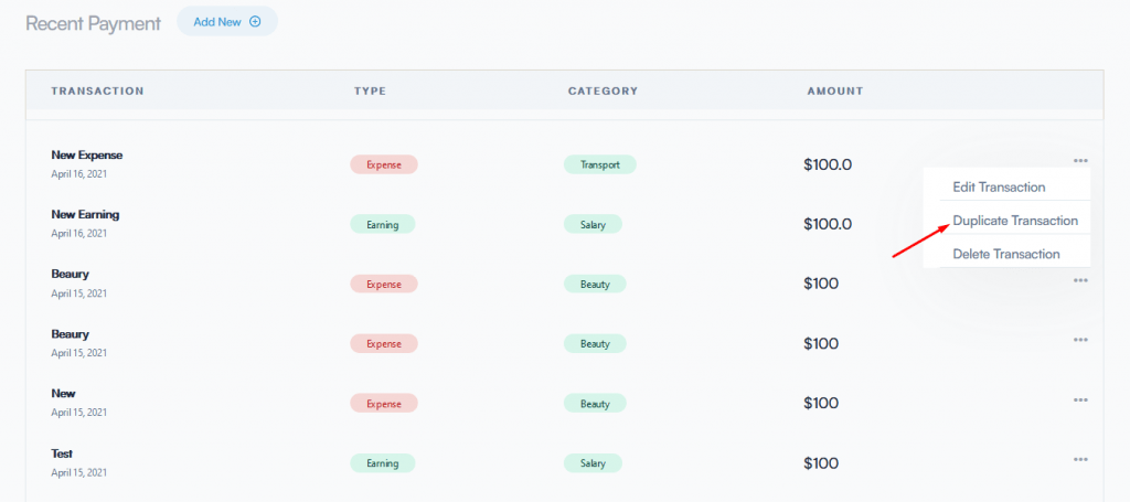 Duplicate a Transaction