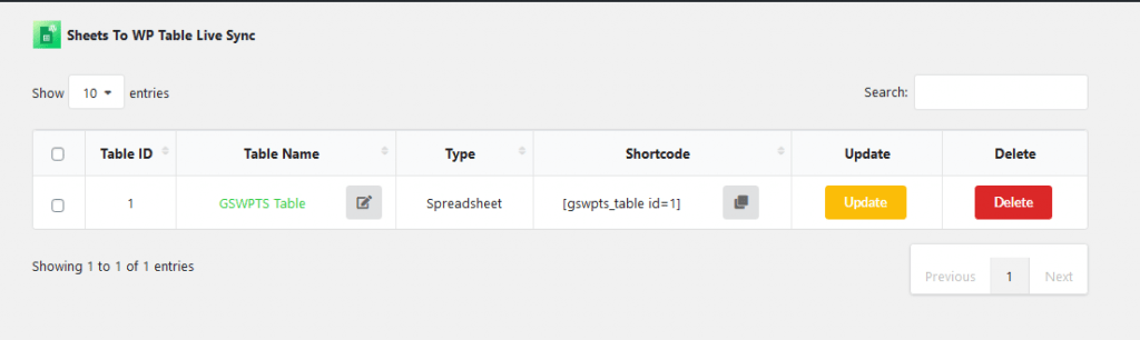 Manage tables in Google Sheets to WordPress Table Live Sync plugin