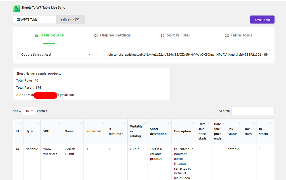 Google Spreadsheet to WP Table Live Sync