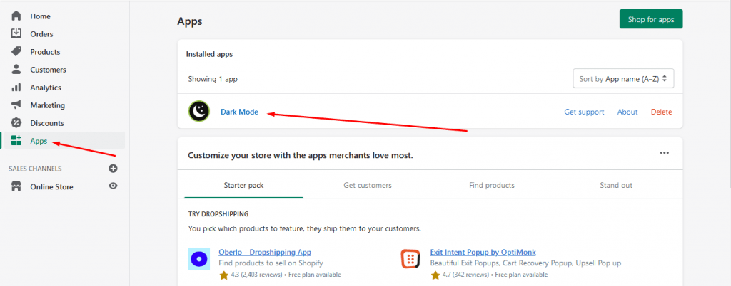  Find the Dark Mode app in Shopify