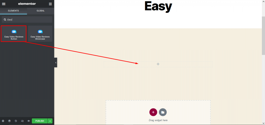 Drag widget Easy Video Reviews with Elementor