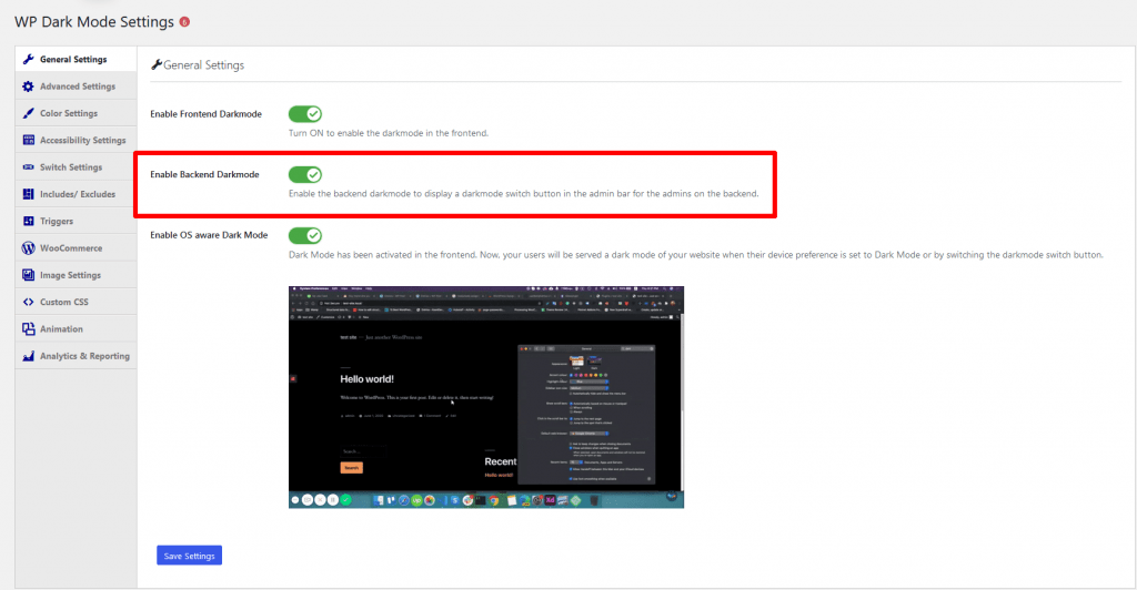 Enable Backend Dark Mode