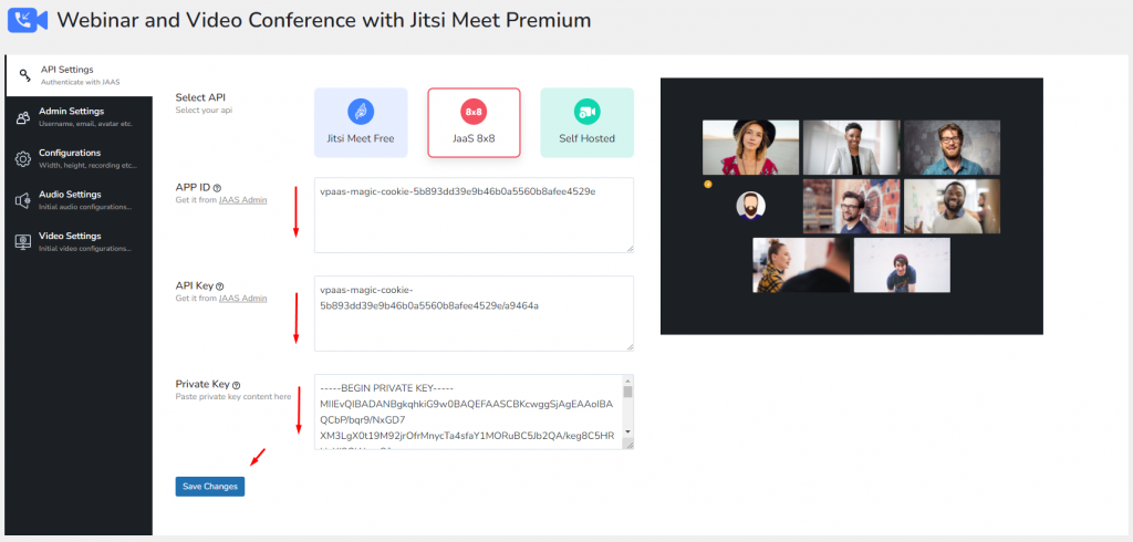 How to get the app ID, API key, and private key in Jitsi Meet