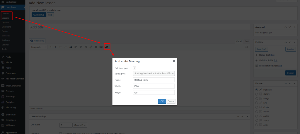 How to use LearnDash and Tutor LMS in Jitsi Meet