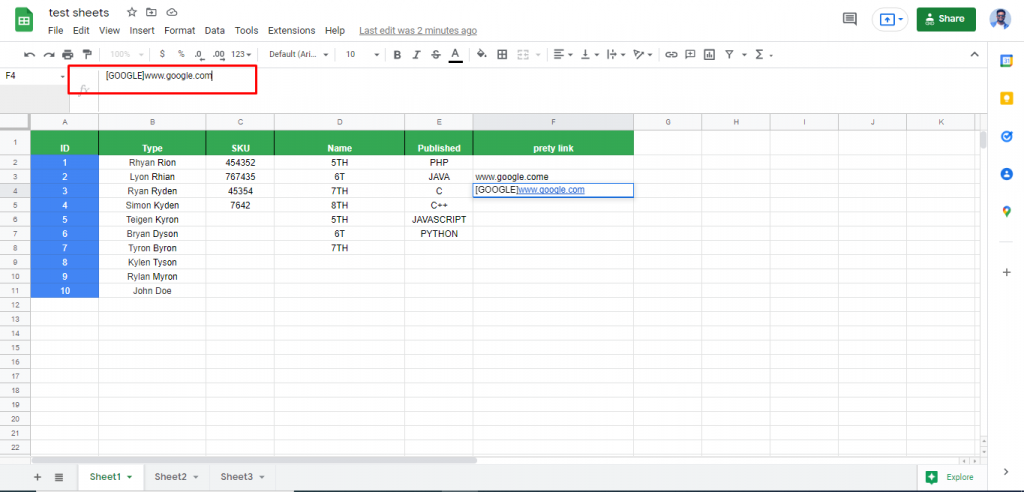 How to use pretty link support on Google Sheets to WP Table Live Sync