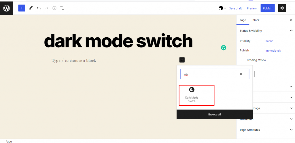 How to Display Dark Mode Switch Button Using Gutenberg Block