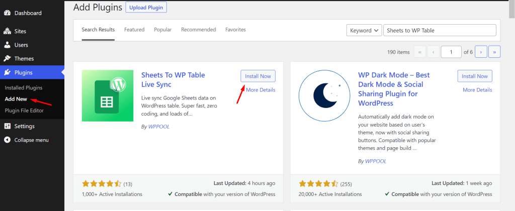 Install Google Sheets to WordPress Table Live Sync.