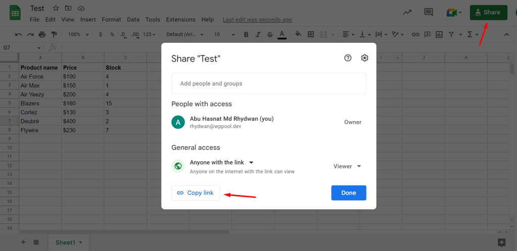 Insert the spreadsheet URL in plugin dashboard