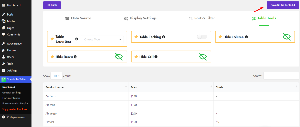 Customize and save the table