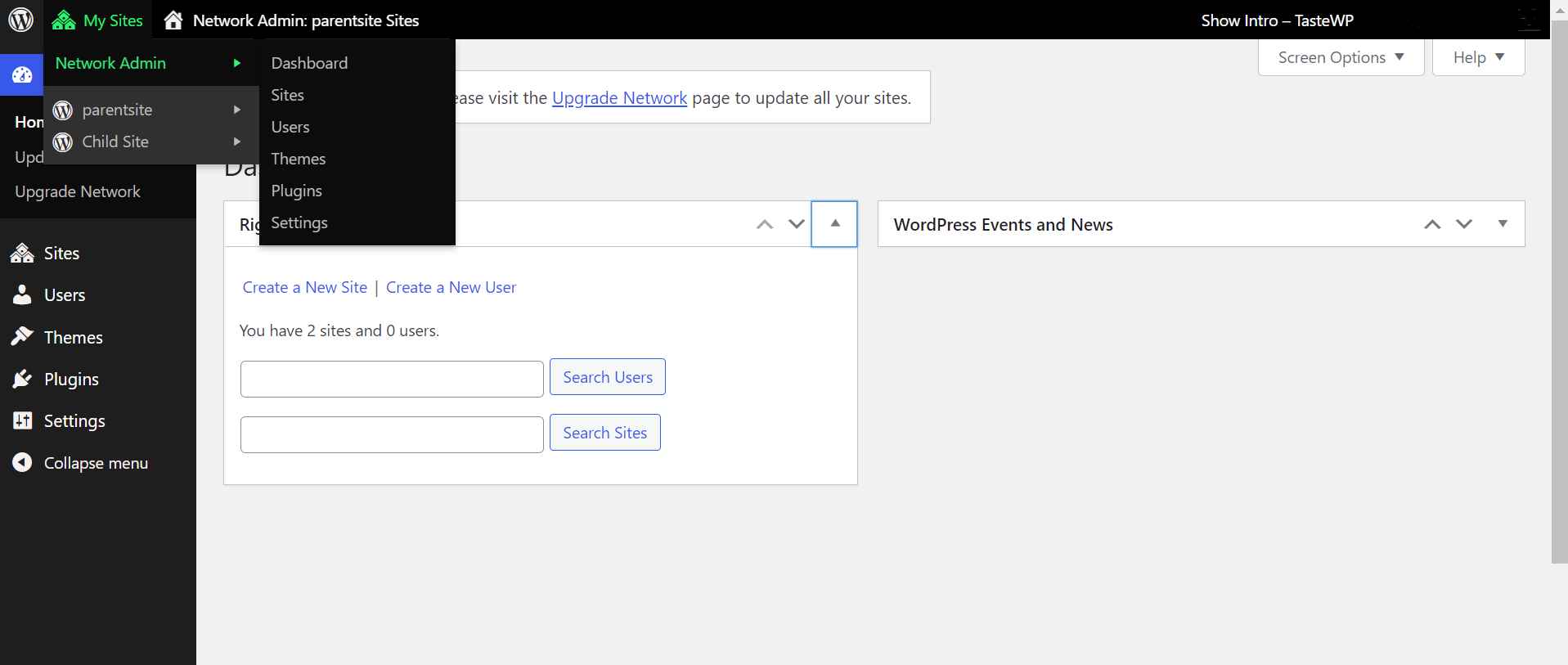 WordPress Multisite: Network Admin Dashboard