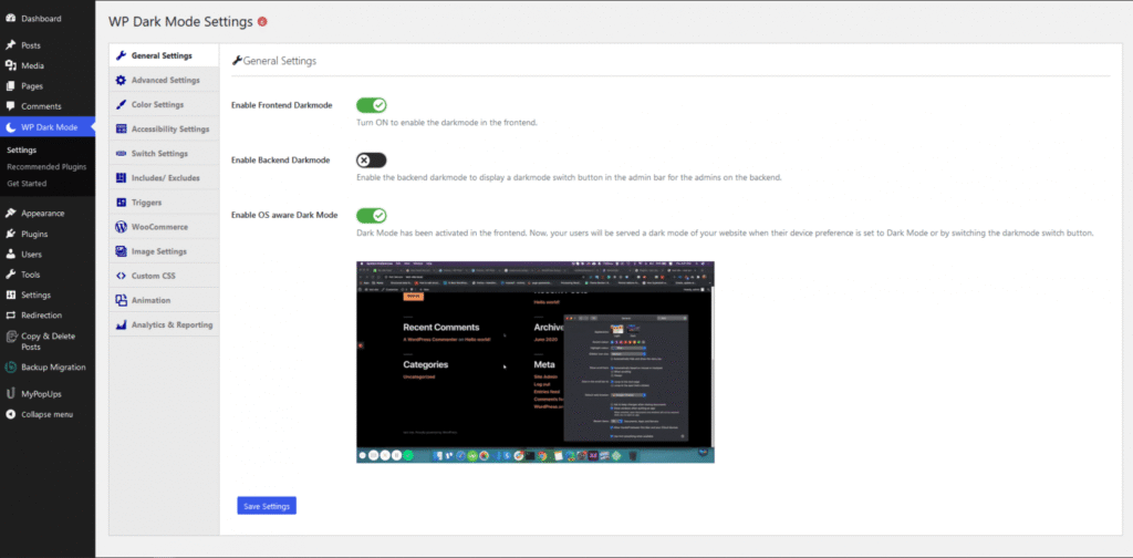WP Dark Mode Settings