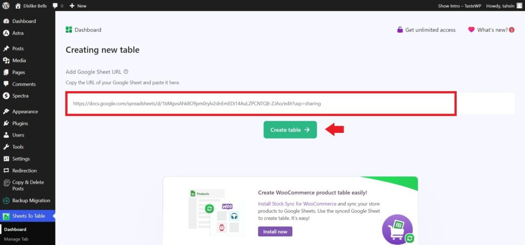 How to use shortcode to create tables in WordPress with Google Sheets to WP Table Live Sync