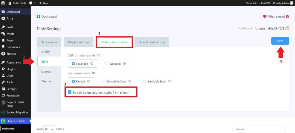 How to import background and font color on Google Sheets to WP Table Live Sync