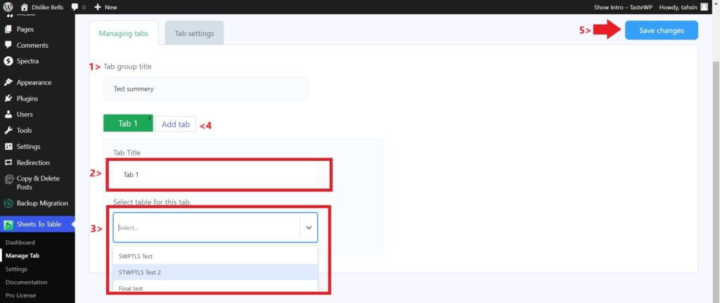 How to use multiple tab feature on Google Sheets to WP Table Live Sync