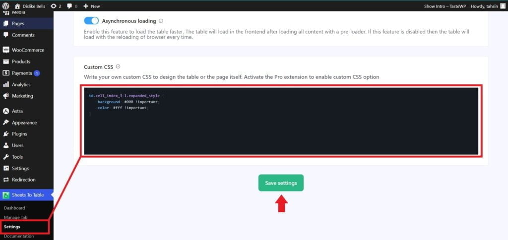 How to use custom CSS support in Google Sheets to WP Table Live Sync