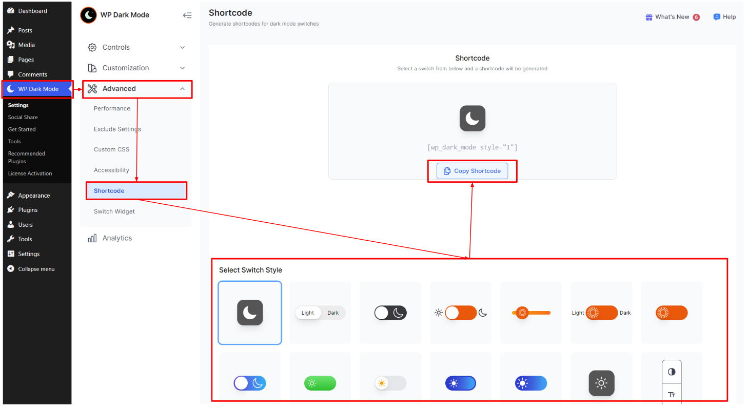 How to Display Dark Mode Switch Using Shortcode