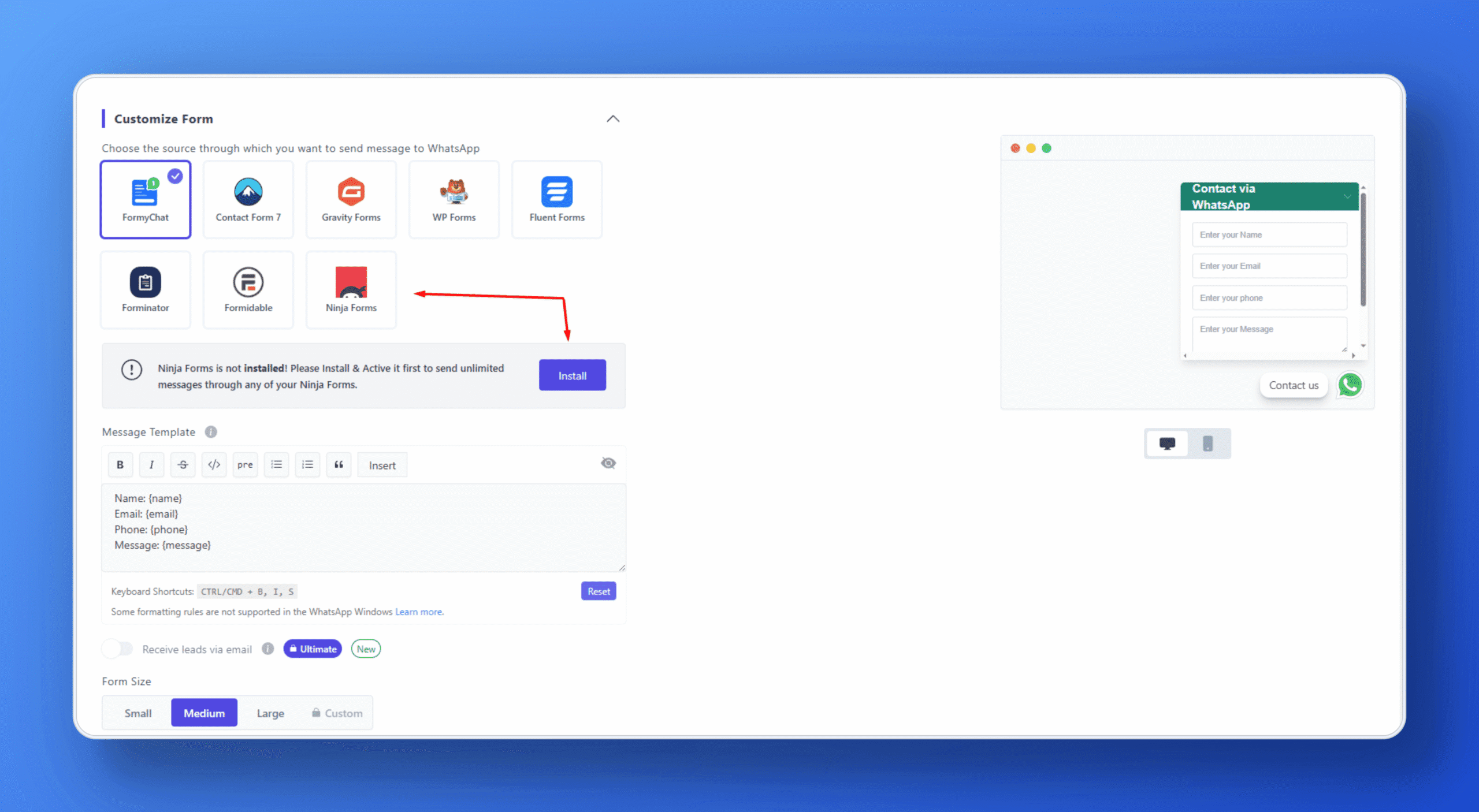 So fügen Sie Ninja -Form zu WhatsApp mit FormyChat 1 hinzu So fügen Sie Ninja -Form zu WhatsApp mit FormyChat hinzu