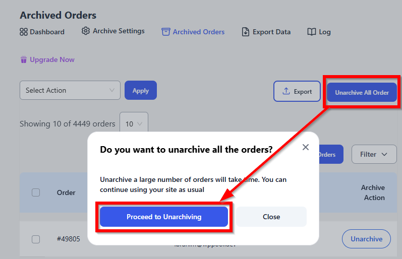 UnArchive Order All