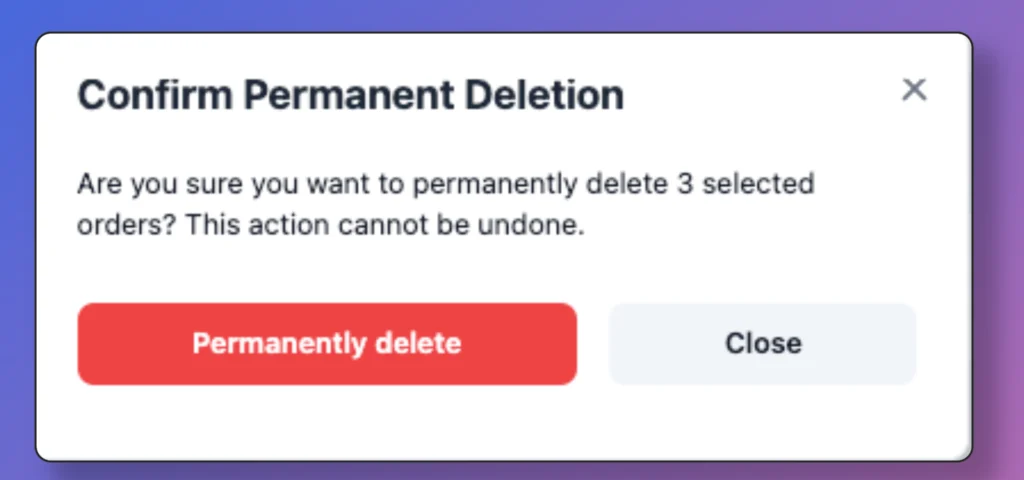 Delete popup