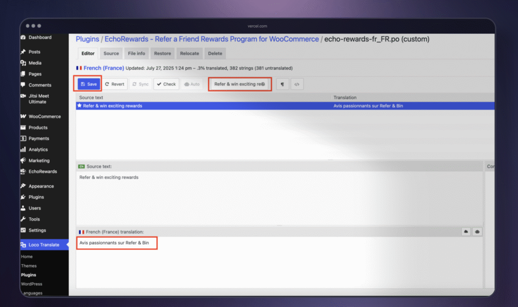 📚 How to Translate Any String in EchoRewards (Using Loco Translate)