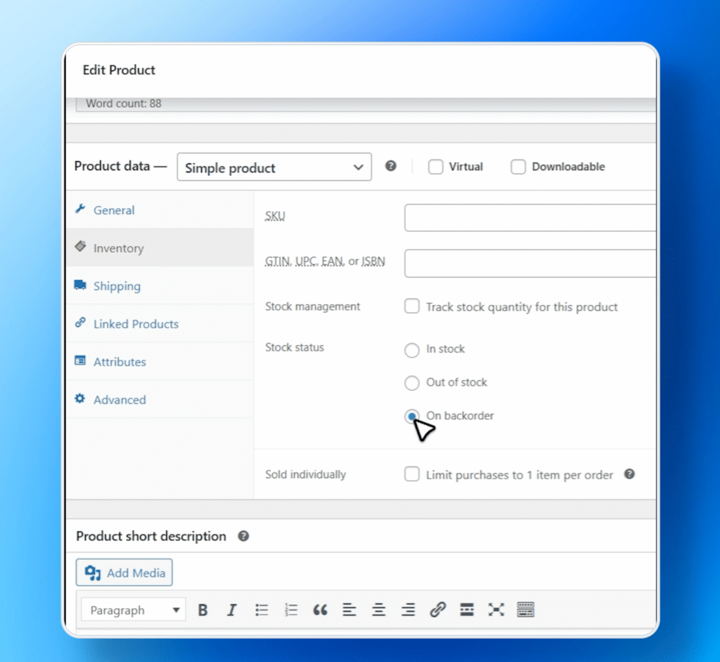 How to set the FlexStock Backorder management feature