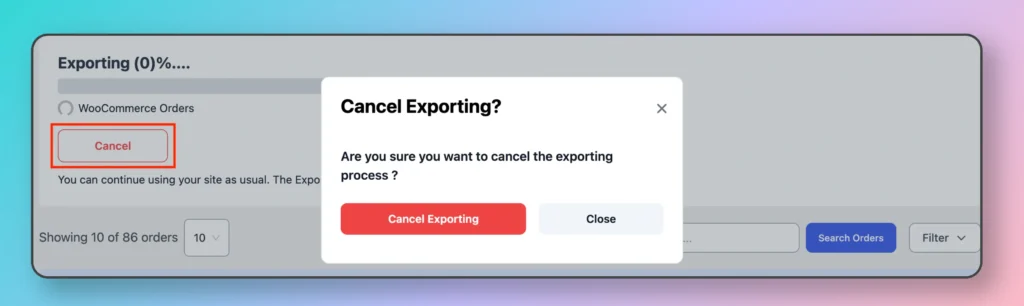 Cancel export