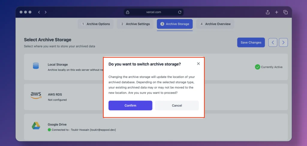 Storage change archive master