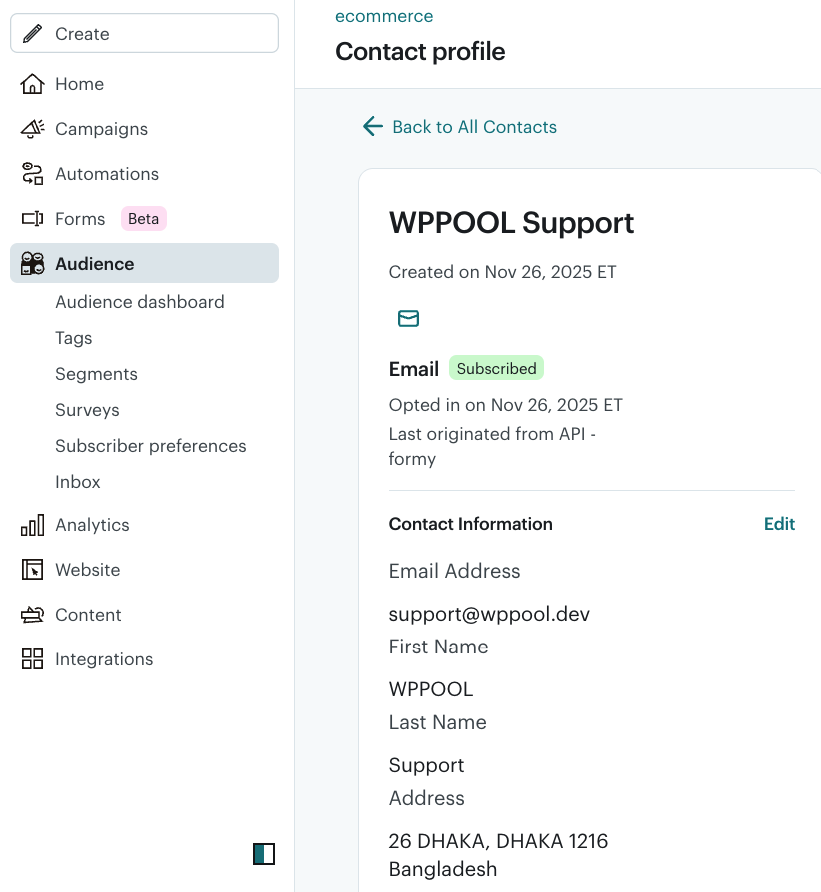 Contact view