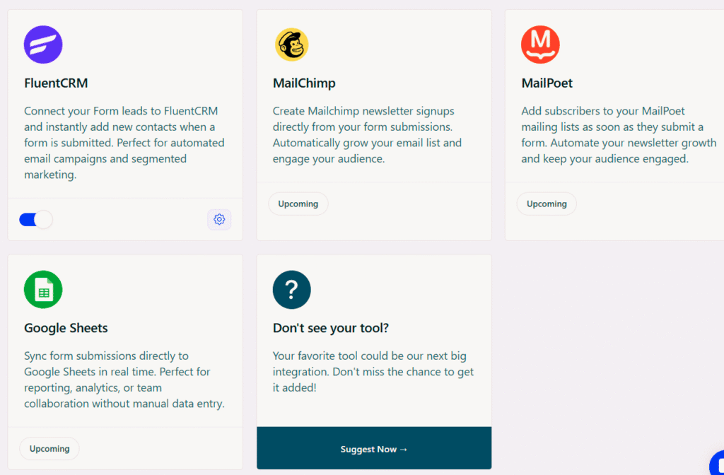 MailChimp, MailPoet, Google Sheets & upcoming integration