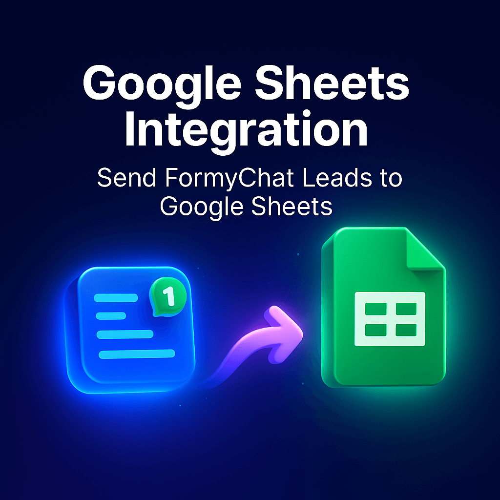 FormyChat logo with Google Sheets icon and arrow, illustrating lead management and organization through Google Sheets integration