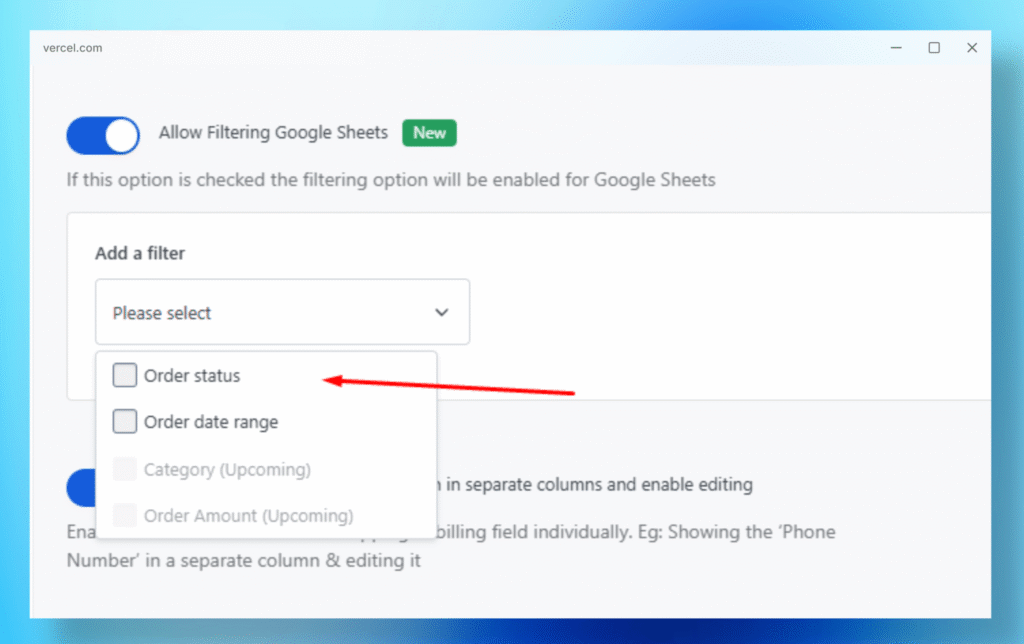 Flexorder dashboard of filtering orders