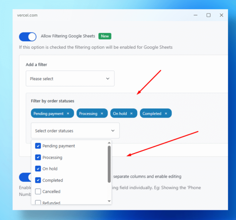 Filtering orders by order statuses