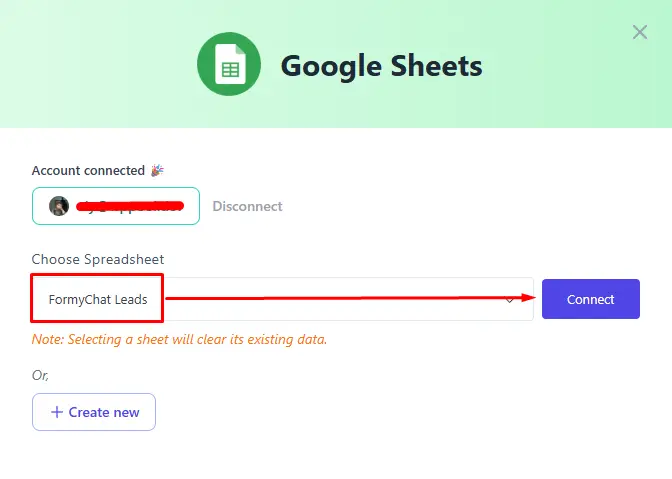 FormyChat Google sheet integration 5