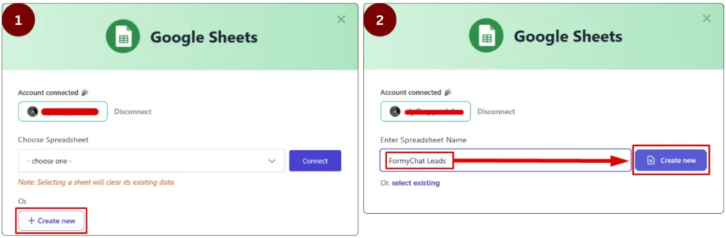 Create new Google Sheets in FormyChat