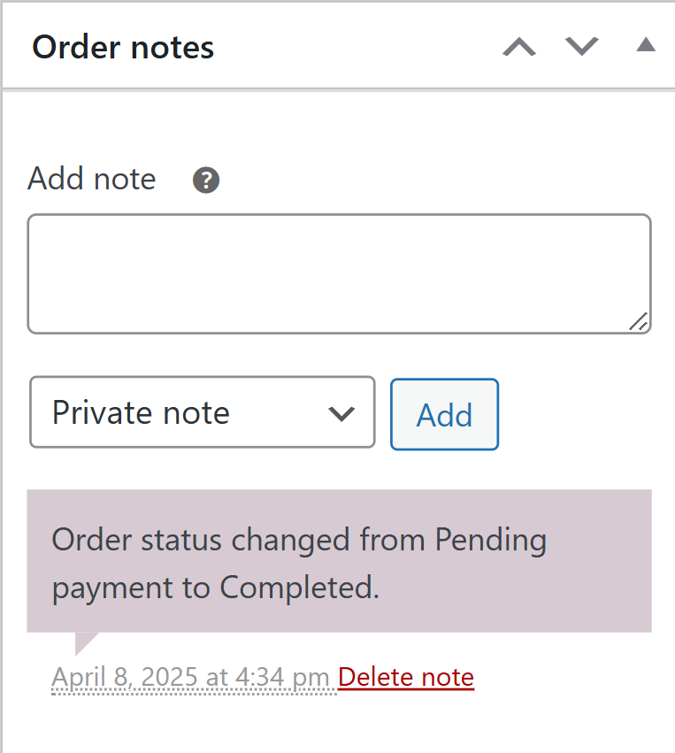 WooCommerce Order note