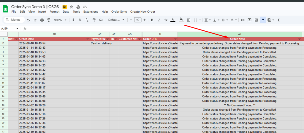 FlexOrder; Order Sync with Google Sheets