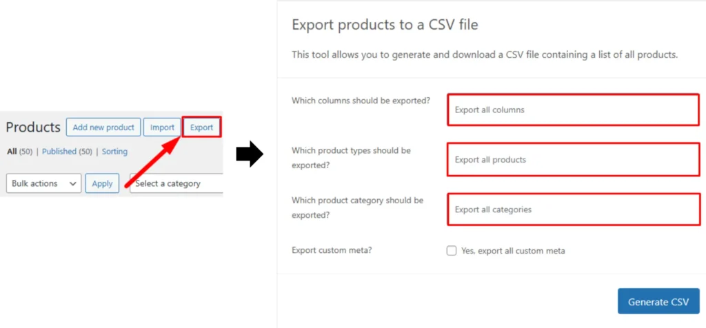 How to Export Products from WooCommerce, Method 1