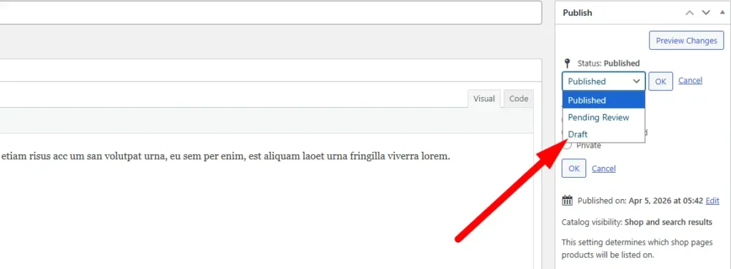 Method 2 Set the Product to Draft