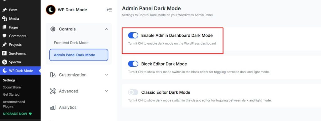 Steps no 2 and 3 (how to enable dark mode on WordPress Admin dashboard)