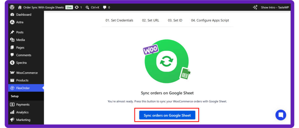 Sync Orders in Google Sheet.