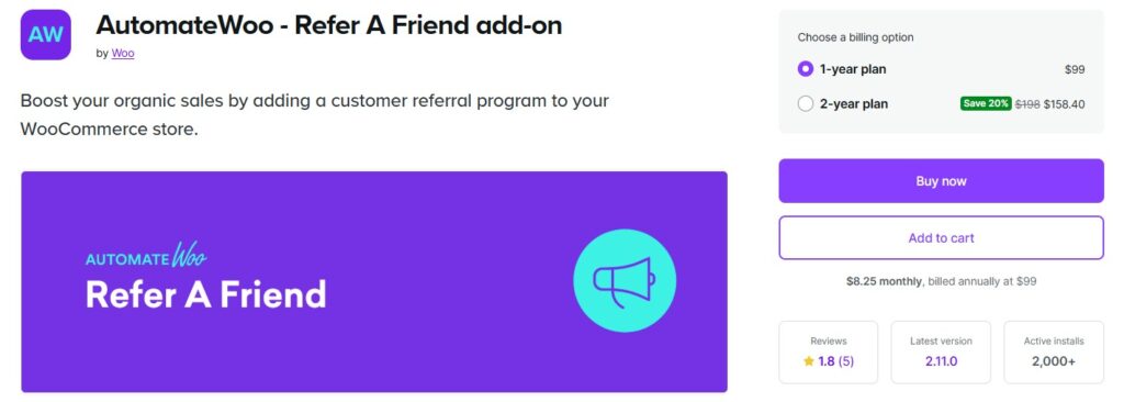 Automate woo refer a friend WooCommerce Product Page