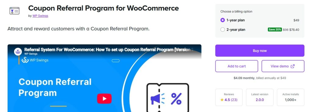 Coupon referral program WooCommerce Product Page